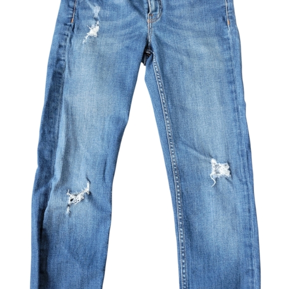 Zara Women's Sz 2 Z1975 Mid Rise Distressed Raw Hem Skinny Denim Jeans - Picture 6 of 12